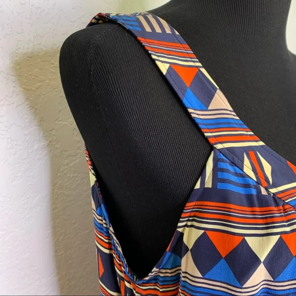 Marc by Marc Jacobs blue orange tan geometric silk dress size Large